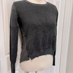 Charcoal Gray Waffle Knit Silk Pullover Sweater Size Large
